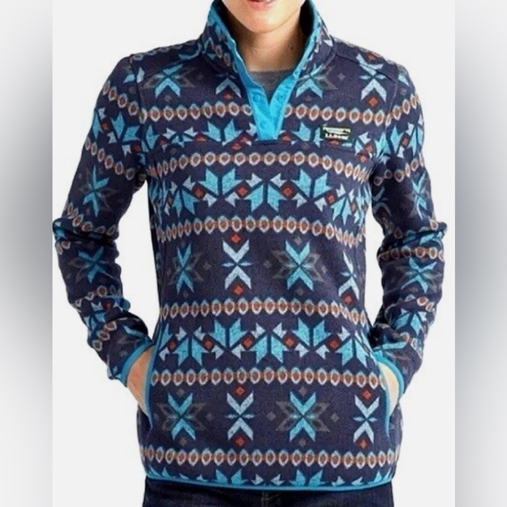 L.L. Bean Nordic Fair Isle Fleece Pullover Sweatshirt Size M